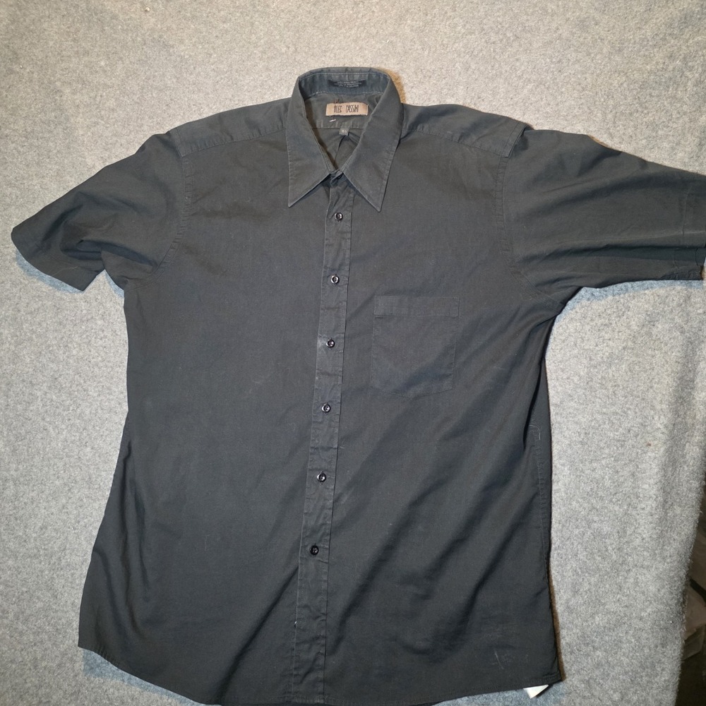 Oleg Cassini Tailored Mens Black Button Up 16½ Short Sleeve 246